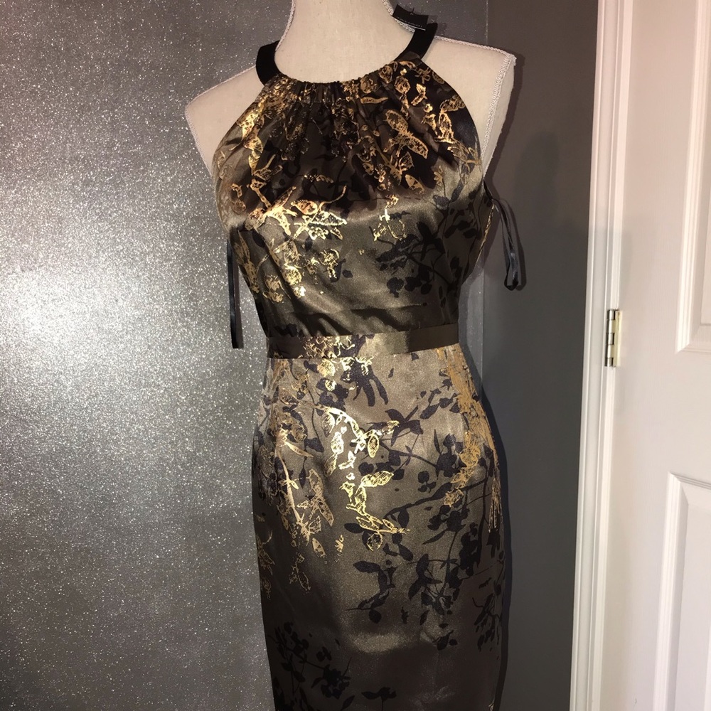 Tahari caramel and gold pearl dress: US 8